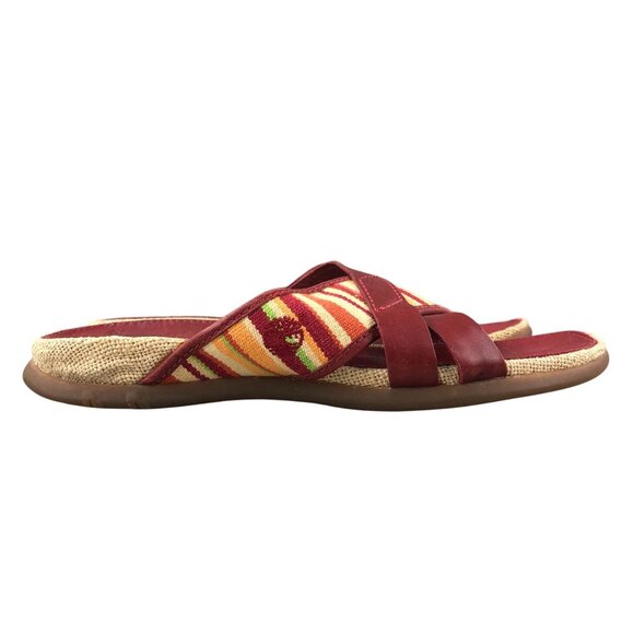 Timberland Women's Size 8.5M Red Stripe Genuine Leather Slip On Slides Sandals - Picture 1 of 14